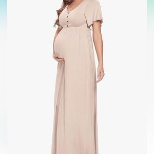 beige maternity short sleeve maxi dresses women’s size large